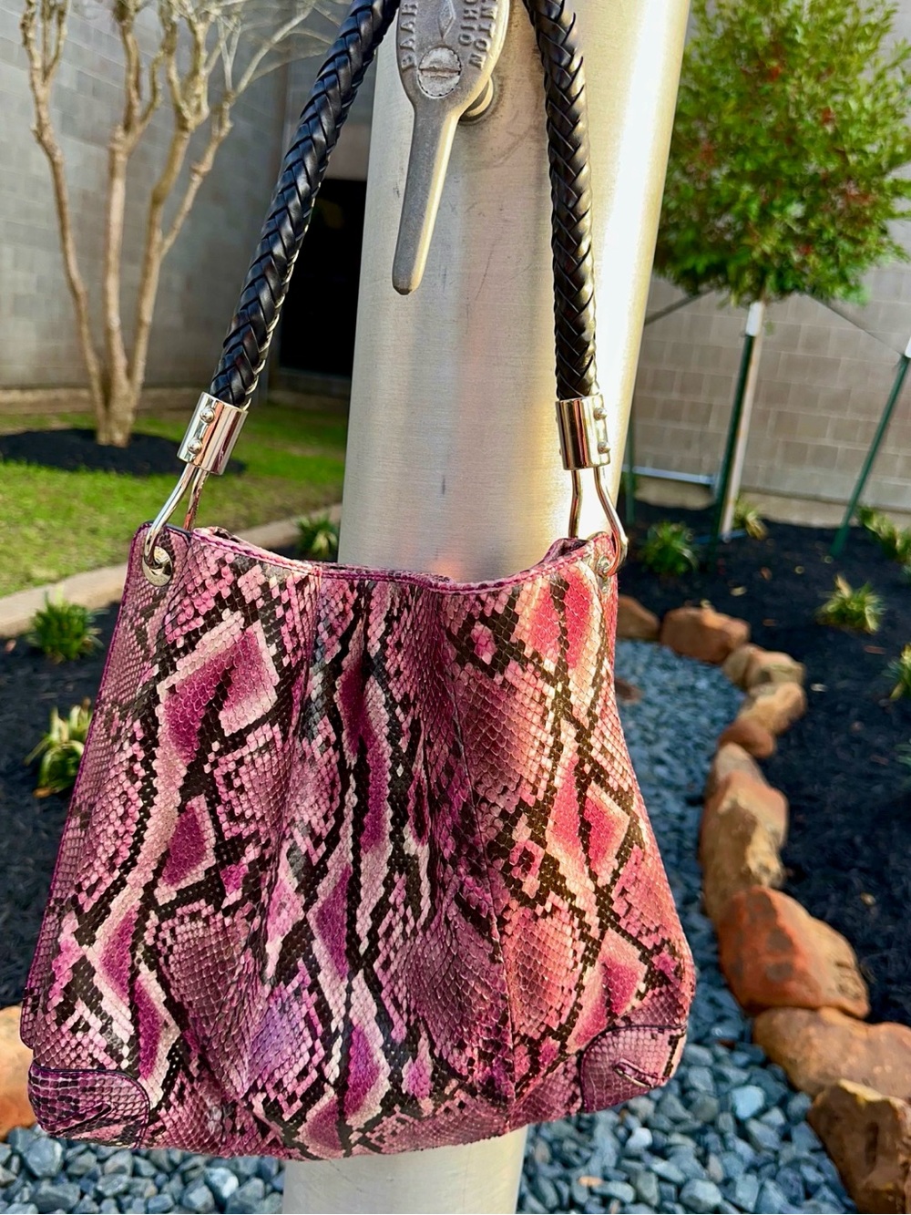 Michael Kors Collection — Large Skorpios Python Satchel Multicolor Pink Genuine